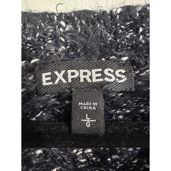 Express Blue Marl Eyelash Lace Up Neck Large Long Sleeve Sweater Super Soft - Picture 4 of 10